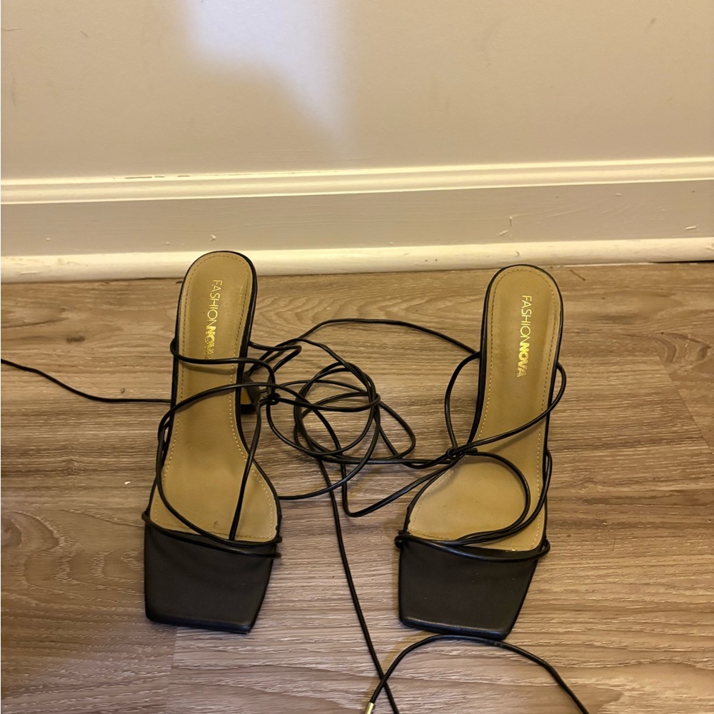 Fashion Nova Black Strappy Heels